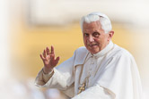 Pope Benedict XVI waves to the faithfuls before his weekly audience in St. Peter's Square. Vatican City, October 22, 2010.