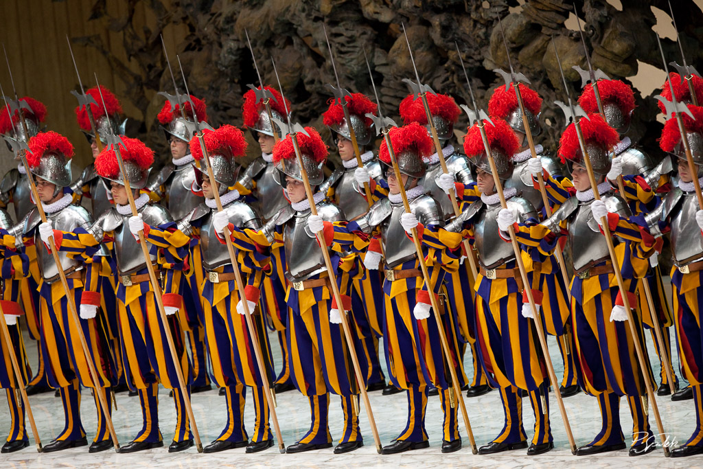 Swiss guard recruit during the swearing-in ceremony of the Vatican's elite Swiss Guard at Paul VI hall on 6th may 2010 in Vatican city.
