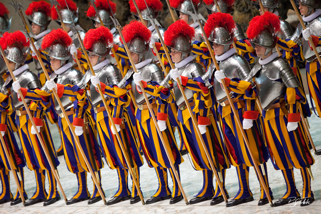 Swiss guard recruit during the swearing-in ceremony of the Vatican's elite Swiss Guard at Paul VI hall. Vatican City, May 6, 2010.